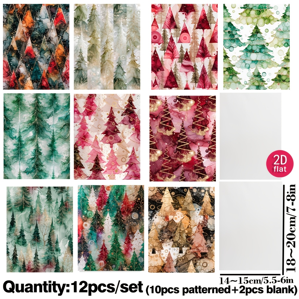TEMU Ruonaorou 12pcs/Set Motif Arbre de Noël Rétro Papier Sulfaté Journal Junk Papier Sulfaté Premium Arbre de Noël Matériel Journal à Papier Sulfaté
