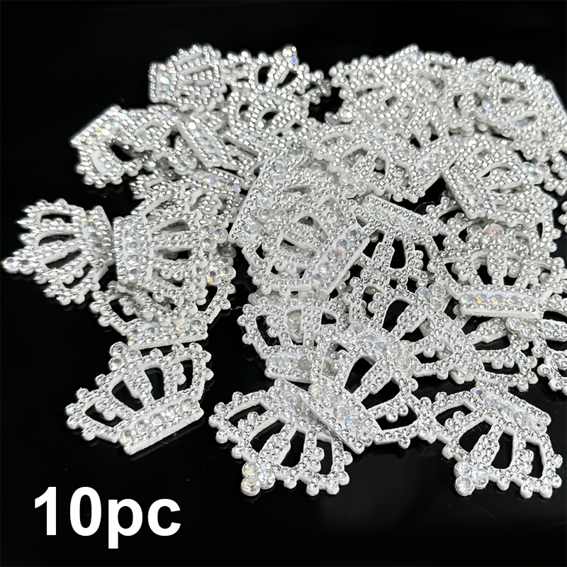 E-shop Set mit 10 silberfarbenen Diamant Vintage Strass-Patches, silberfarbene Mini Krone Aufbügler Patches, geeignet für Herren- und Damenbekleidung,