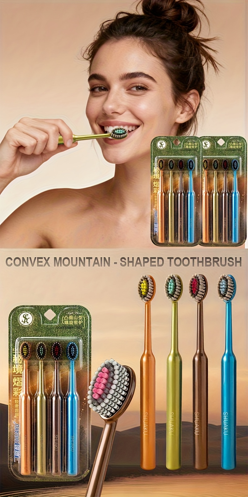 4pcs/8pcs, 4 Colores de Cepillo de Dientes Manual para Adultos con Cerdas Suaves, Cabeza de Cepillo Triple Zona en Forma de Montaña Convexa, Suave y Fácil de Usar, Mango de Lujo Ligero, Antideslizante, Esencial para la Limpieza Profunda y el Cuidado de las Encías y la Cavidad Oral