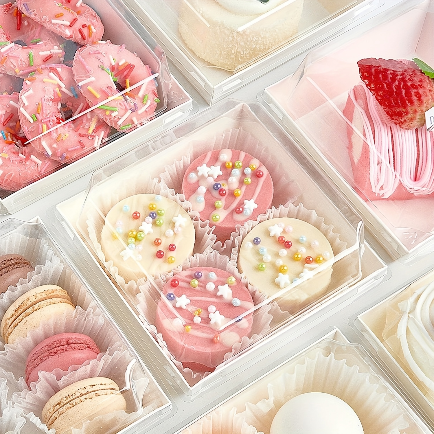 50PCS Paper Charcuterie Boxes With Clear Lids 4 Inches Square White Disposable Sandwich Boxes Dessert To Go Containers - 15