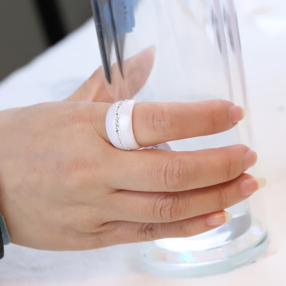 Ceramic Ring 14MM Geometric Band Unisex Statement Jewelry with CZ