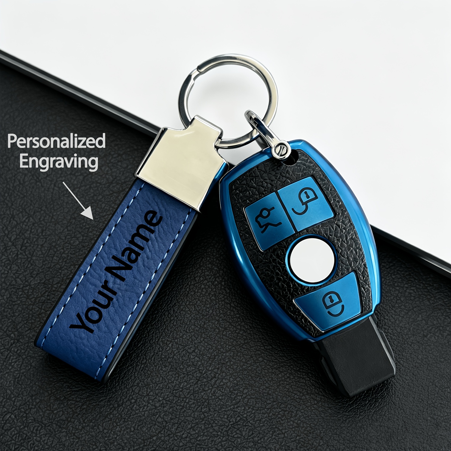 TEMU Custom Laser Engraved For Mercedes Keychain, Full Wrap Car Key Case Key Box Protector For Mercedes E S Glc Cls W204 W205 W212 W463 W176, Sleek