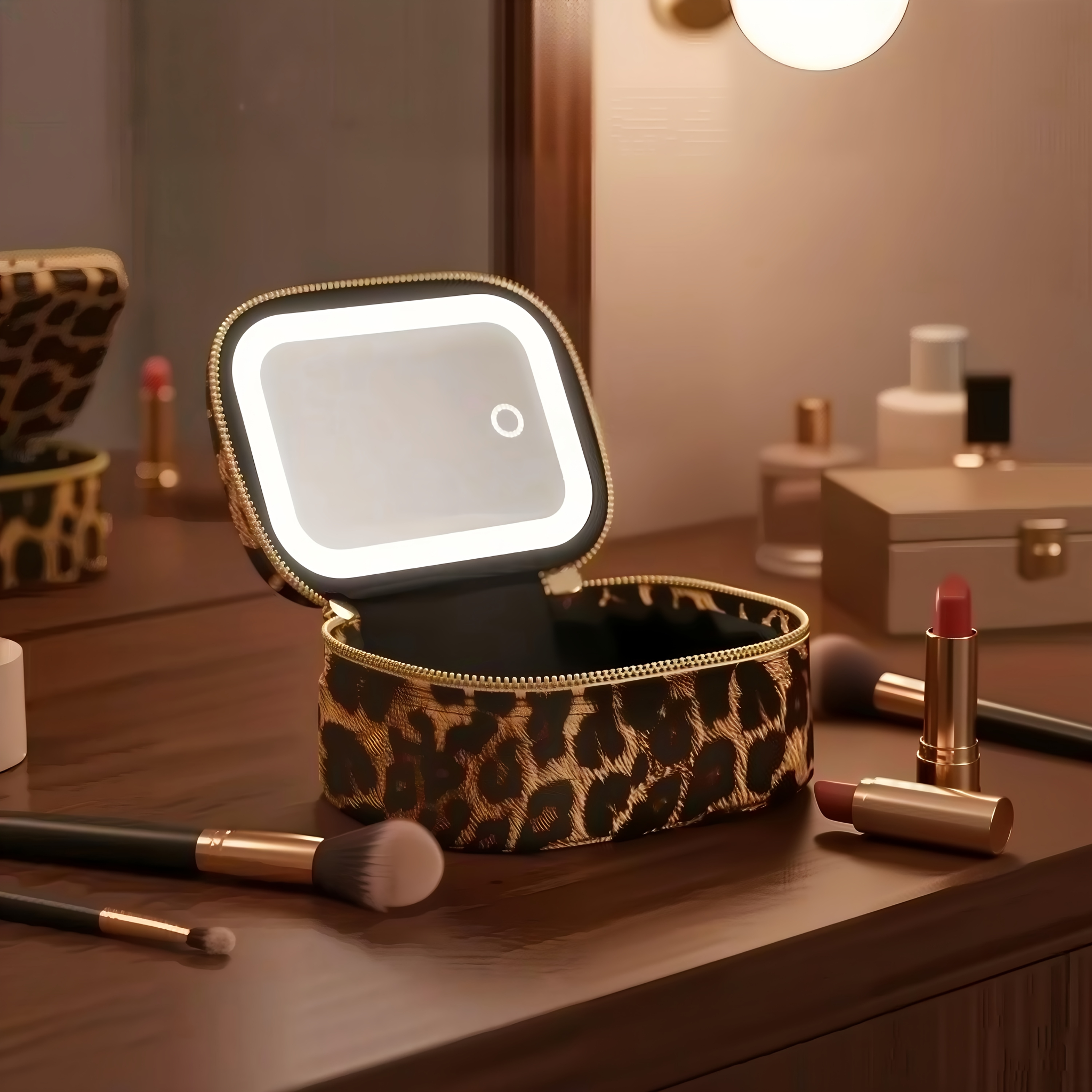 TEMU Mini Makeup Bag With Led Mirror, Small Travel Make Up Bag 3 Light Adjustable Brightness, For Women Organizer Cosmetic Bag, Portable Travel Train Toiletry Bag, For Pool Parties Work Touch-ups