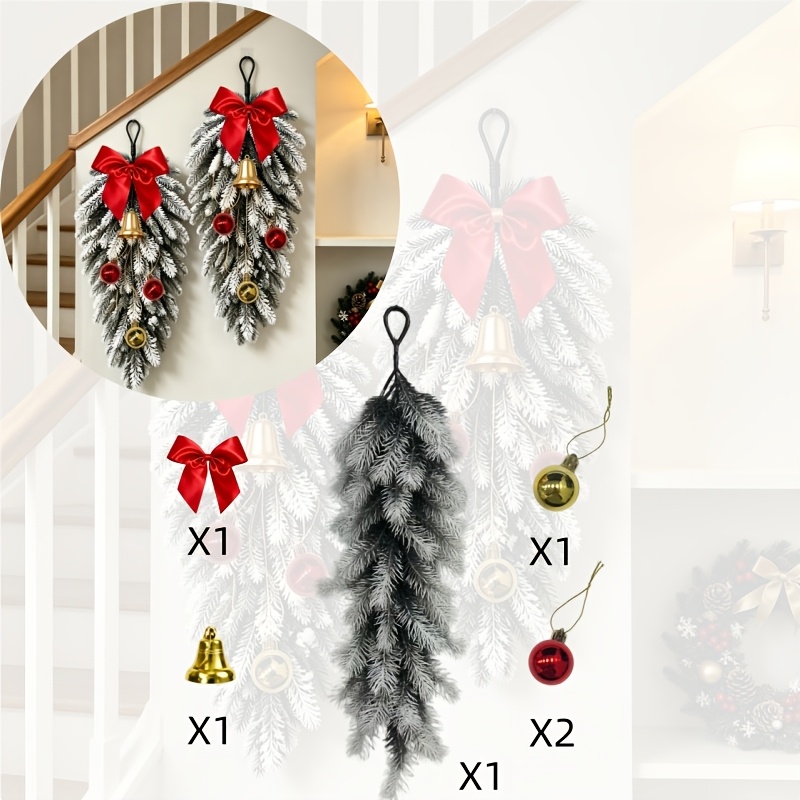 TEMU 1 Set Luxury Combo: 1pc Christmas Artificial Norfolk Pine + 1pc Red Bow + 1pc Golden Bell + 3pcs Ball Ornaments - Christmas Decoration Diy Kit,
