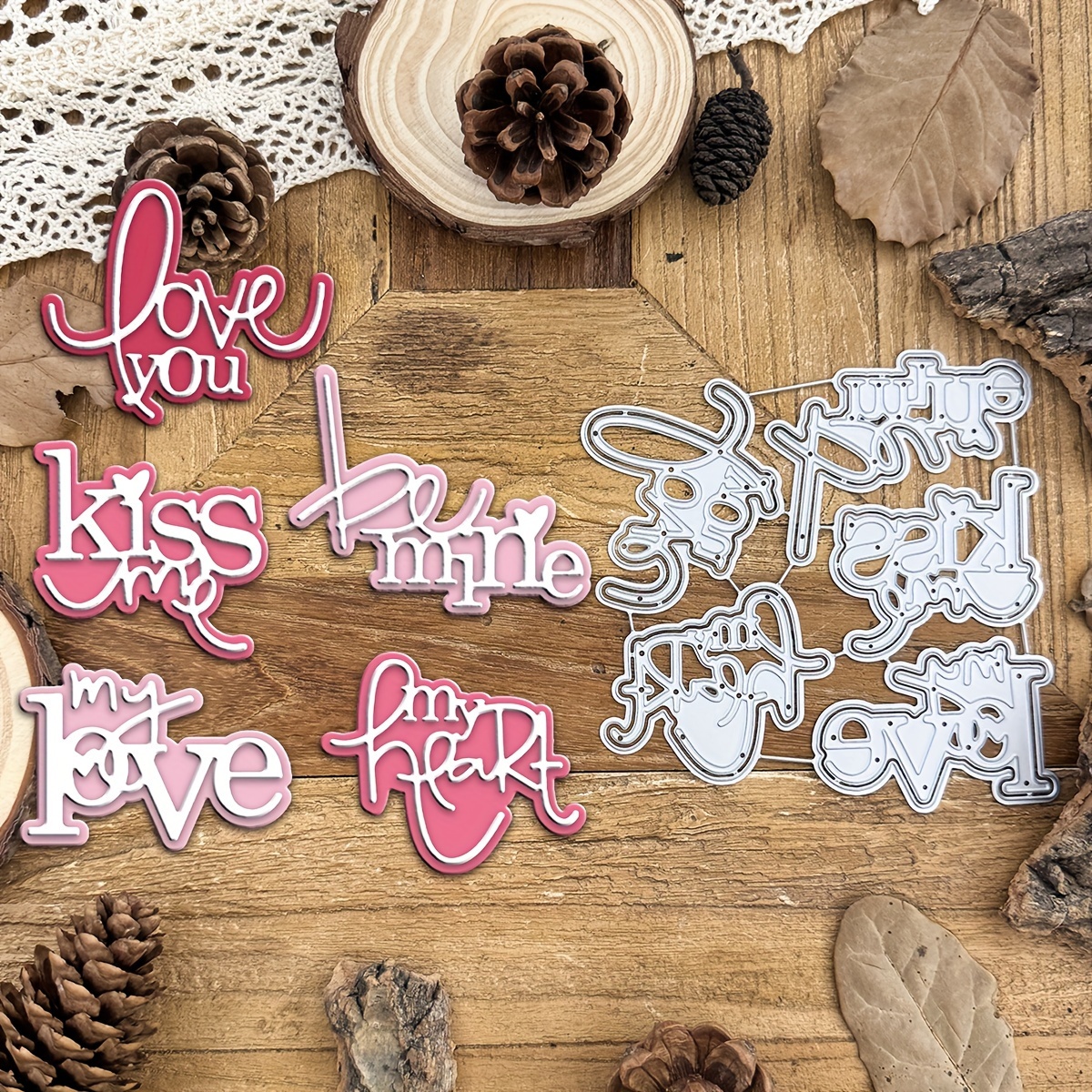 

1 Set Lovely Valentine's Day Love-themed Metal Cutting Dies, English Phrases For Diy Scrapbooking, Greeting Cards, And Home Decor, Craft Stencil Tool For Handmade Projects