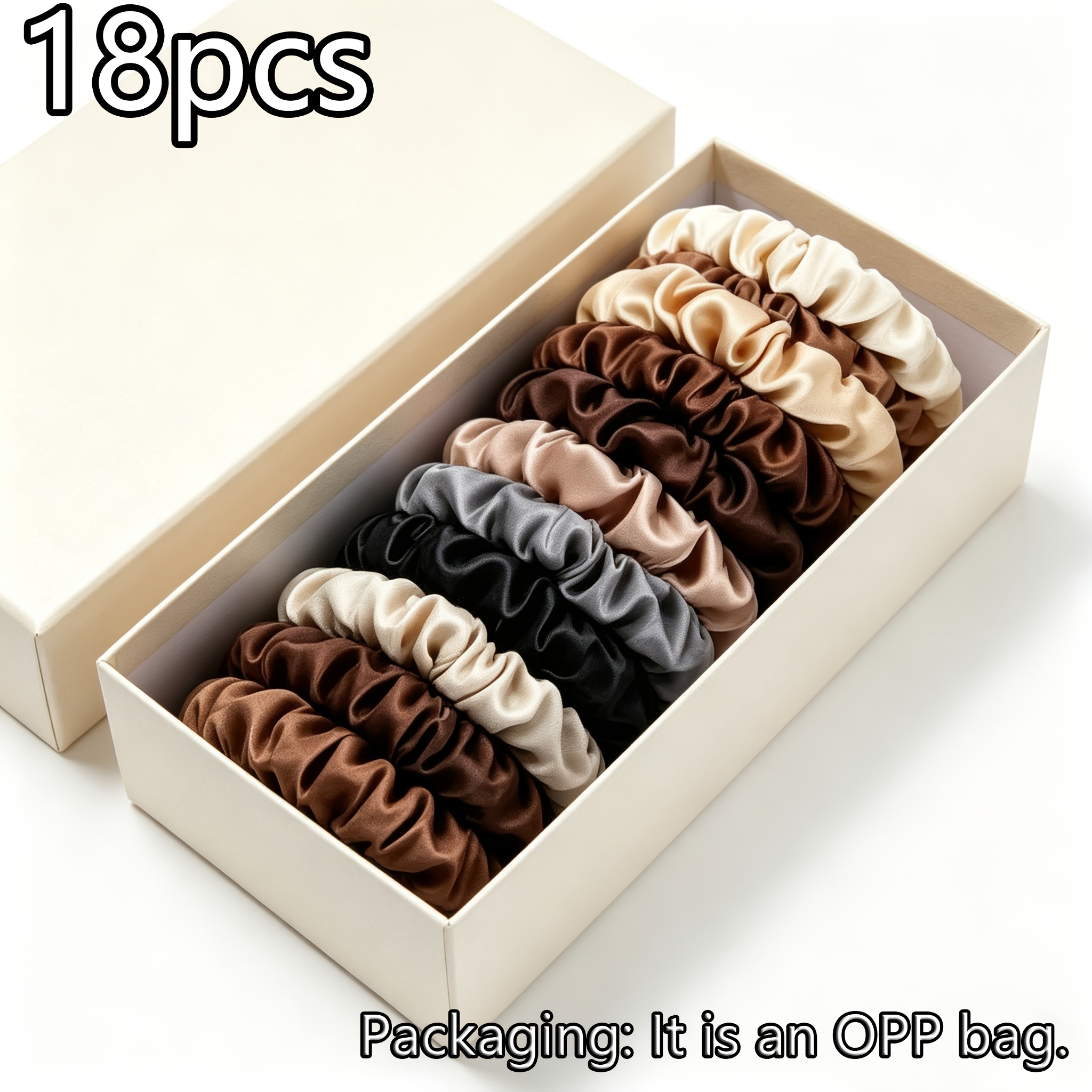 TEMU 18pcs Simple And Versatile Satin Coffee-colored Small Hair Ties, High Elasticity And Durable, For High And Low Ponytails, Buns, And Hairstyling