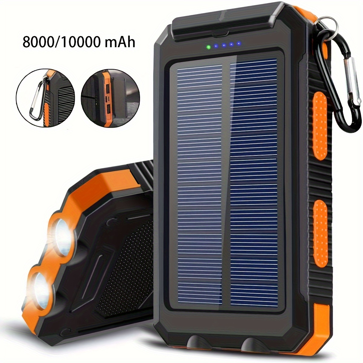 

Solar Mobile Power, Mobile Power, Portable Charger For All Devices - 10000/8000 Mah Long , Travel Camping, Led Flashlight, Carabiner