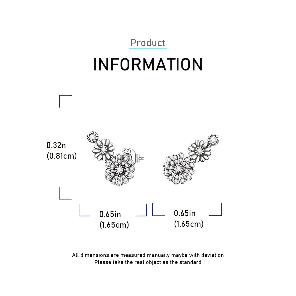Women's 925 Sterling Silver Hypoallergenic Daisy Stud Earrings