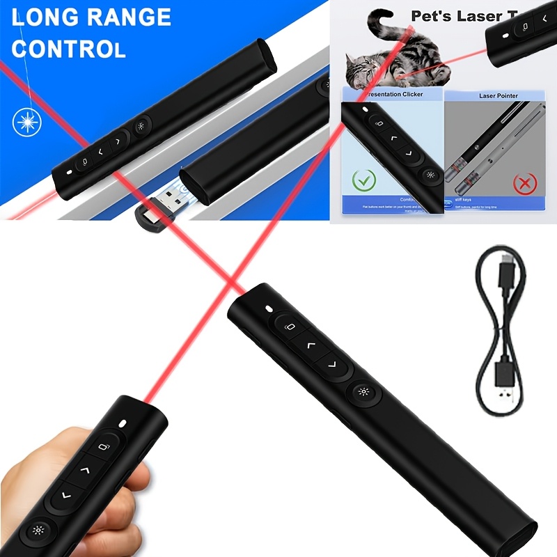 Pulsador de presentación sin varillas, mando a distancia recargable para presentador con control de volumen, avanzador de diapositivas para profesores y profesionales de negocios, con bolsa de almacenamiento y adaptador USB-A/C