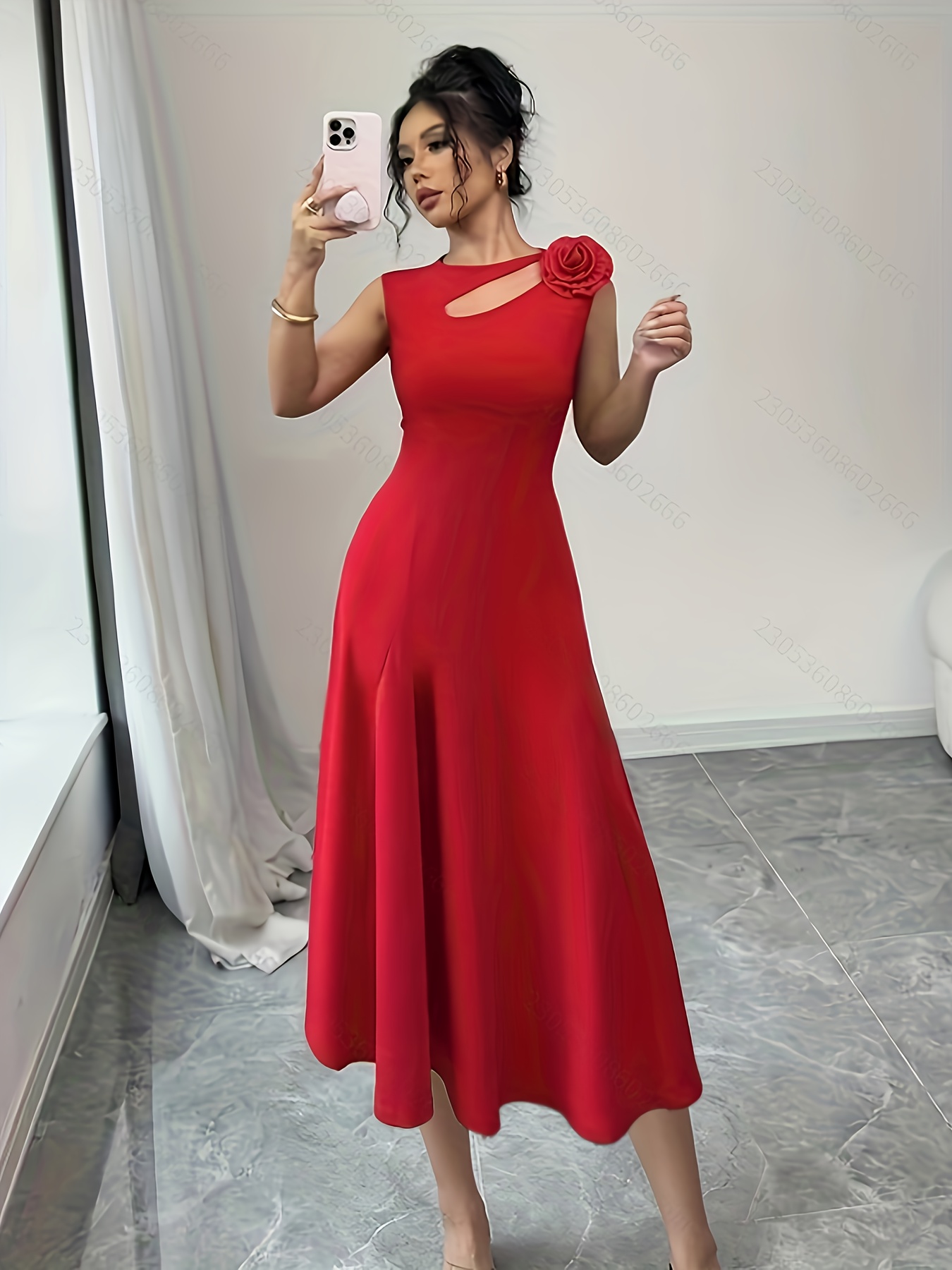long flowy elegant dresses Pleated Long A-Line Formal Dress with Bell Sleeves Red / 10 main image 1