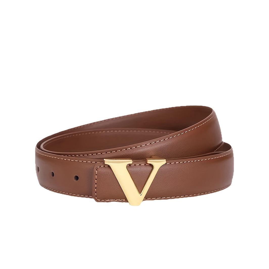 TEMU Simple And Luxurious V-buckle Letter Women's Belt, Suitable For Daily Wear And Party Occasions