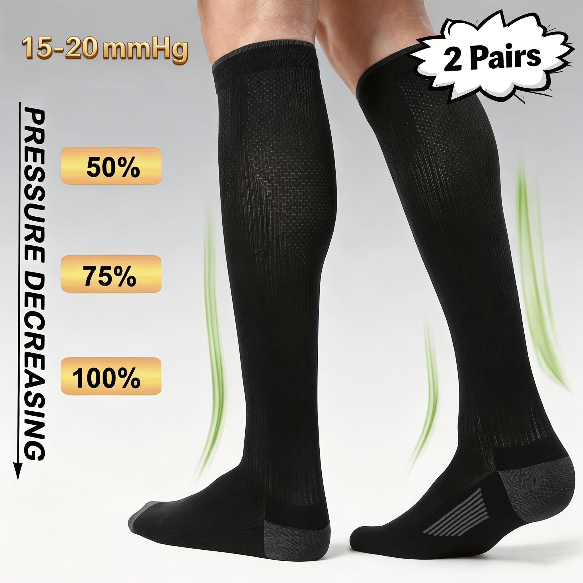 TEMU 2 Paires de Chaussettes de Compression pour Femmes et Hommes, 15-20Mmhg Chaussettes de Soutien de Circulation Graduée, Bas Confortables Montants