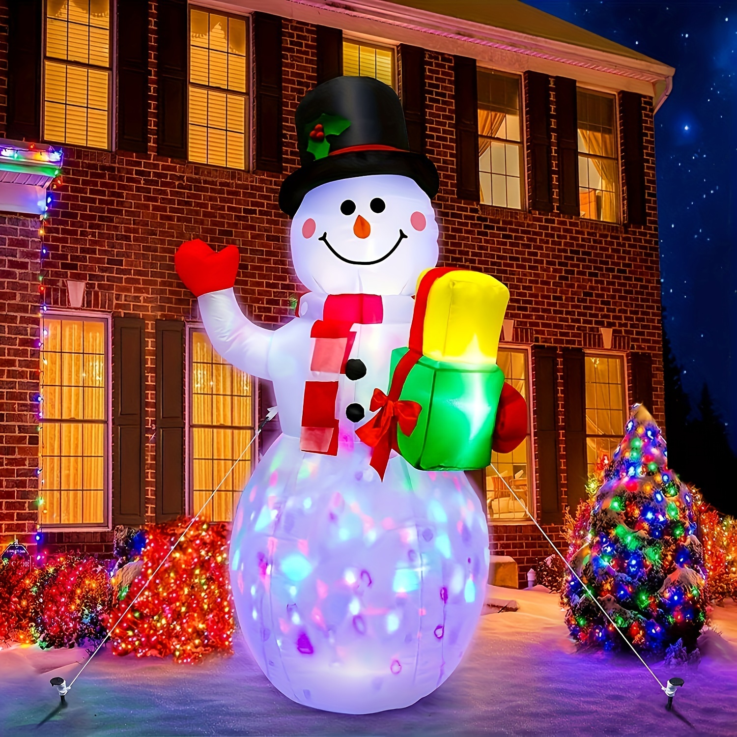 

1pc 5ft Christmas Inflatables Snowman Outdoor Yard Decor With Rotating Led Lights Christmas Decoration Garden Decor, Festival Decoration For Restaurant