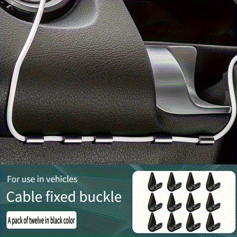 E-shop 12 Stück Auto Handy Datenkabel Klemmen und Fixierer, Schwarze ABS Organizer, Multifunktionale Fixierte Kabel, Bohren und Spurlos Lagernde Kabel