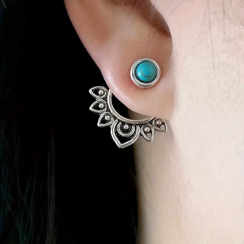 Pair Of Vintage Bohemian Front And Back Style Turquoise Earrings