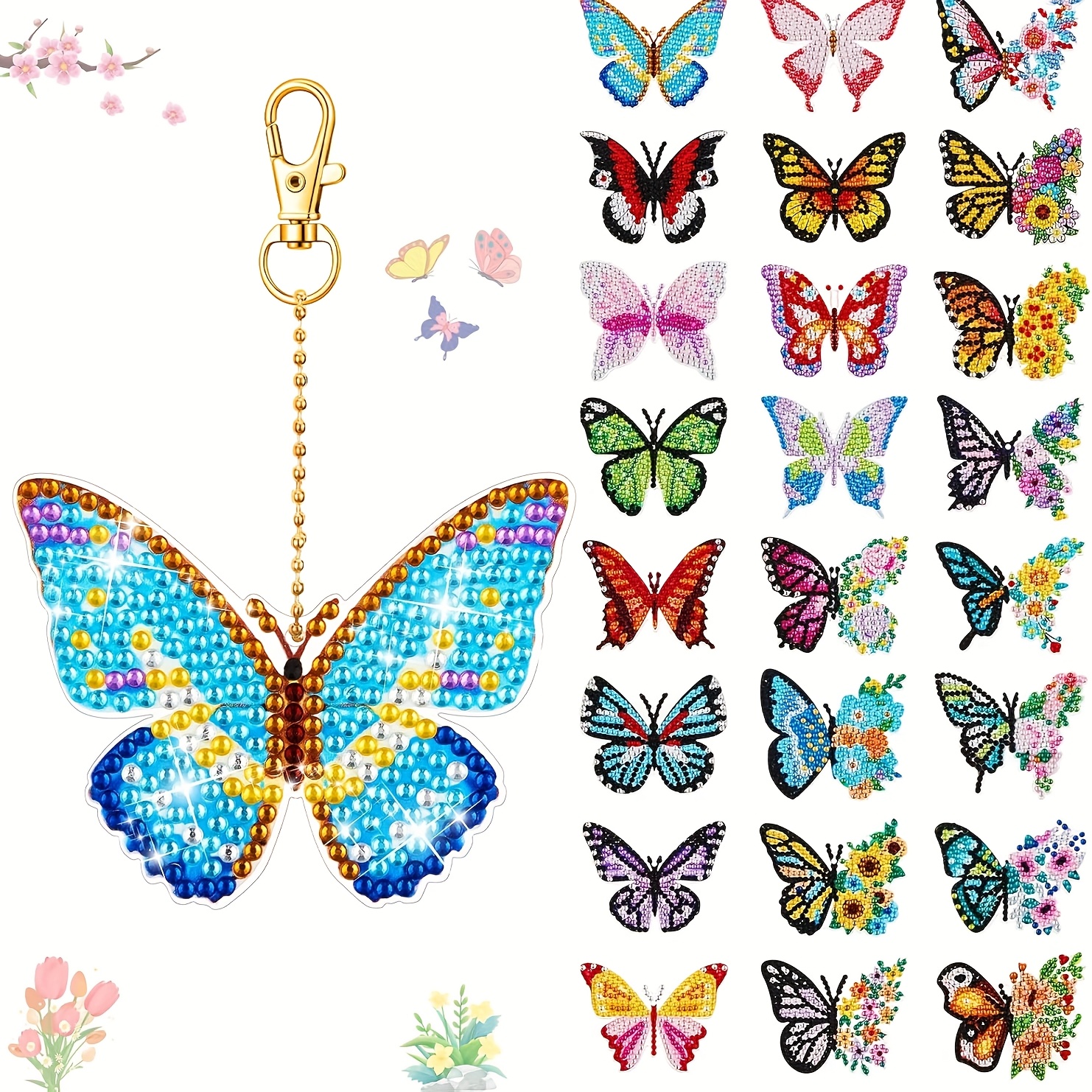 24pcs Diamond Painting Keychain Key Chain Diy 5d Double-sided Drill Kit Dot Painting Ornament Set For Adult Art Craft Supplies Gift Accessories ()