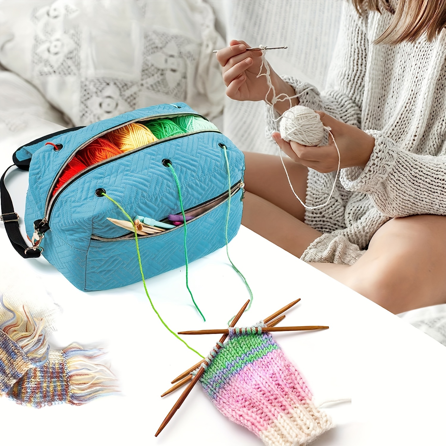 

Luxury Yarn Storage Tote Bag Needle Knitting Carrying Yarn Bag Crochet Hooks Accessories Yarn Storage Organizer