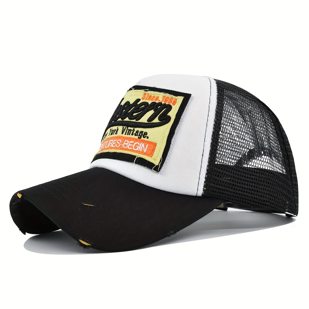 Image of Letter 3d Embroidery Baseball Cap Western Embroidered Hat Mesh Cap Spring Summer Outdoor Sports Fitness Lightweight Duckbill Cap Adjustable Size Optional For Gifting