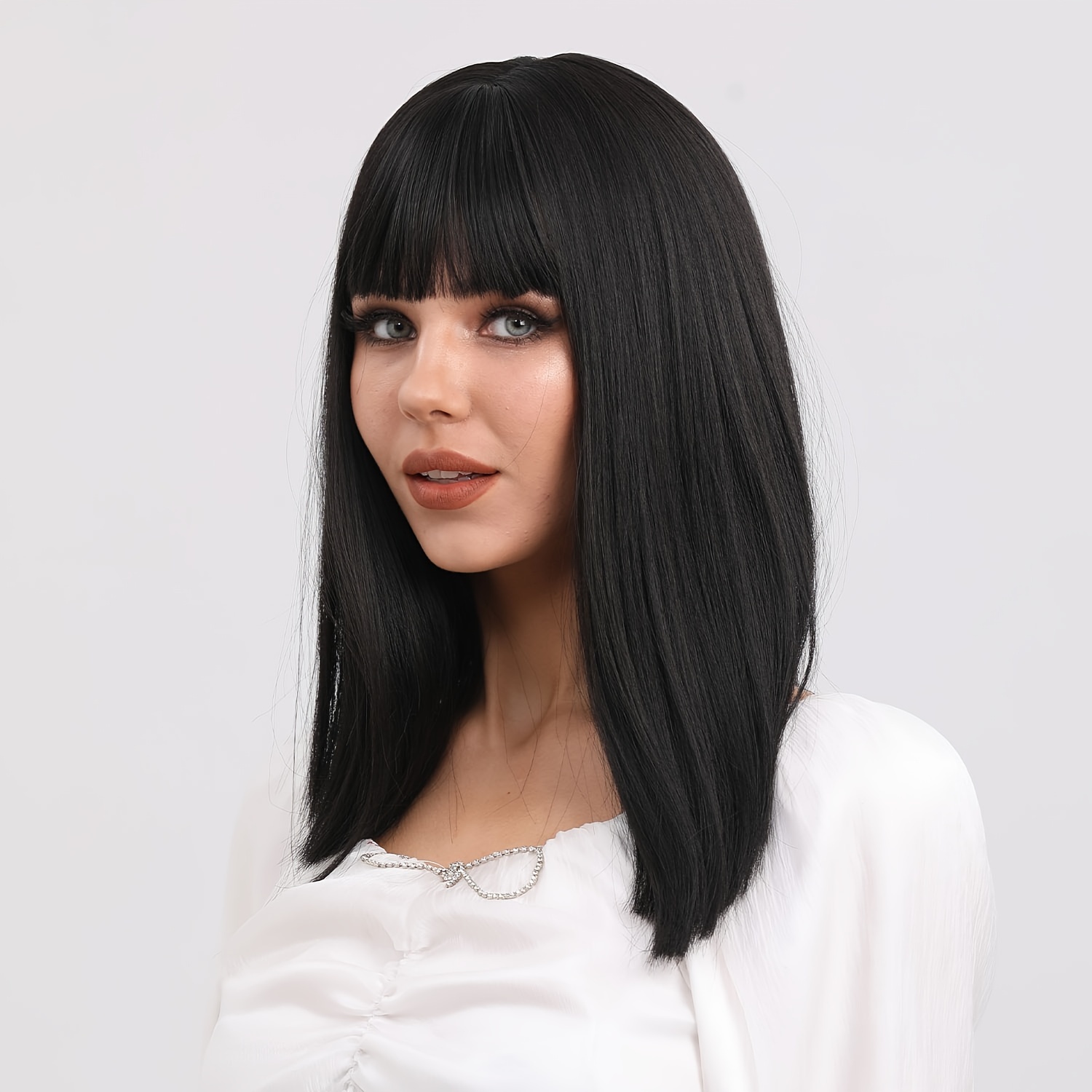 

Chic Black Bob Wig With Bangs For Women - Heat Resistant, Soft Synthetic Hair, , Easy To Style &