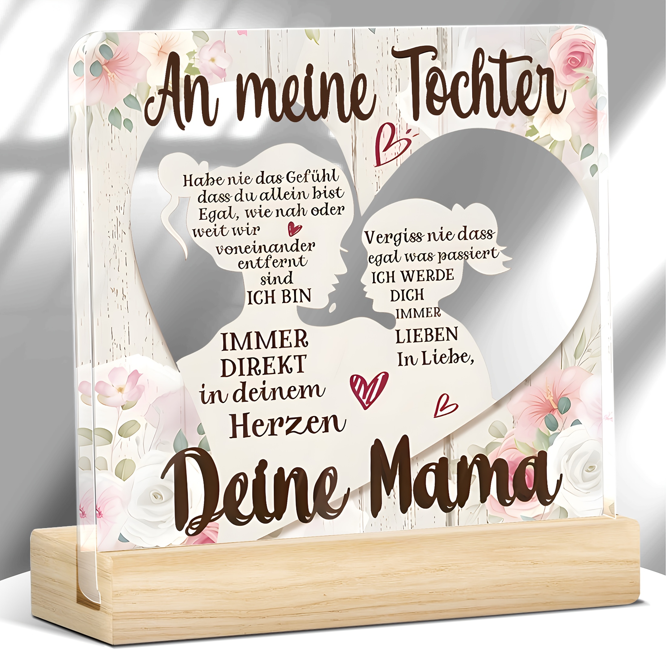 E-shop 2D Flach, 1 Stück Deutsches Quadratisches Acrylschild mit Holzsockel - "Fühle Dich Nie " Inspirierende Christliche Wohnkultur, Blumen Farmhaus