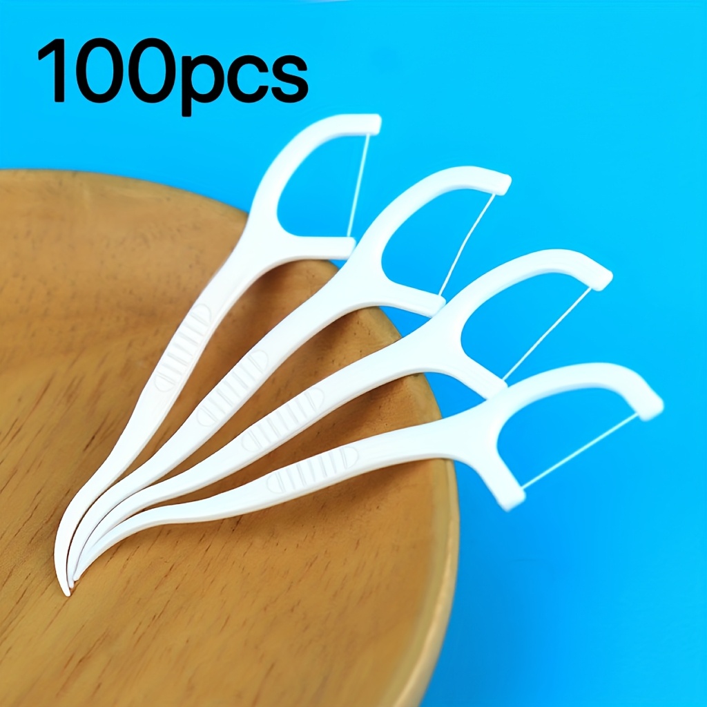 Image of 100pcs Dental Floss Picks, Smooth, Advanced Cleaning Technology Floss Picks, Suitable For Oral Care, Non-breaking And Non-abrasive. Portable Disposable Floss Picks, Essential For And Home Use