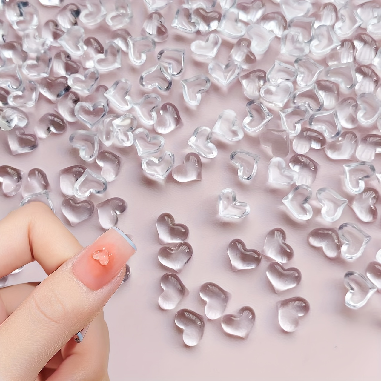 

100 Pieces Transparent Heart Shaped Nail Art Decorations, Unscented Clear Love Diy Nail Accessories For Nail Embellishments