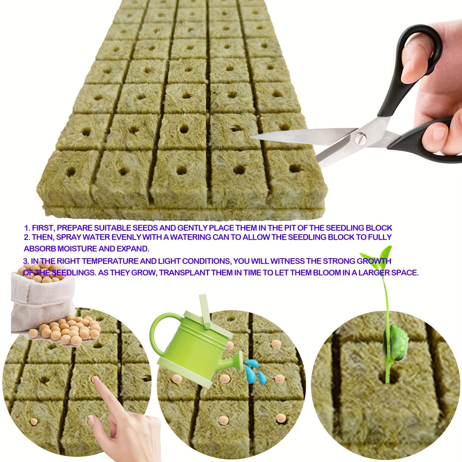 100/50pcs 1-Inch Absorbent Cubes for Gardening, Plant Cuttings & Hydroponics - Mixed Colors, High-Quality Seedling Starter Blocks for Indoor/Outdoor Use, Easy to Use & Store, Seedling Starter Cubes, Indoor Gardening, Natural Appearance, Durable Construction, Rockwool, Hydroponic Seed Germinator, Garden Tray Seed Starting/seedling Starter Tray, Soil Blocker Mini, Hydroponic Growing System, Hydroponics, Grow A Garden