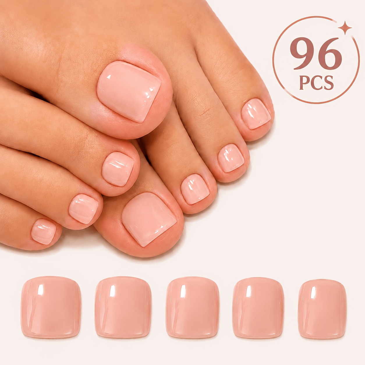 TEMU 96 Unghie Finte Premium Nude Rosa, , Unghie Naturali Corte e Quadrate per le dei Piedi; 12 Pezzi di Colori Naturali di Diverse Dimensioni