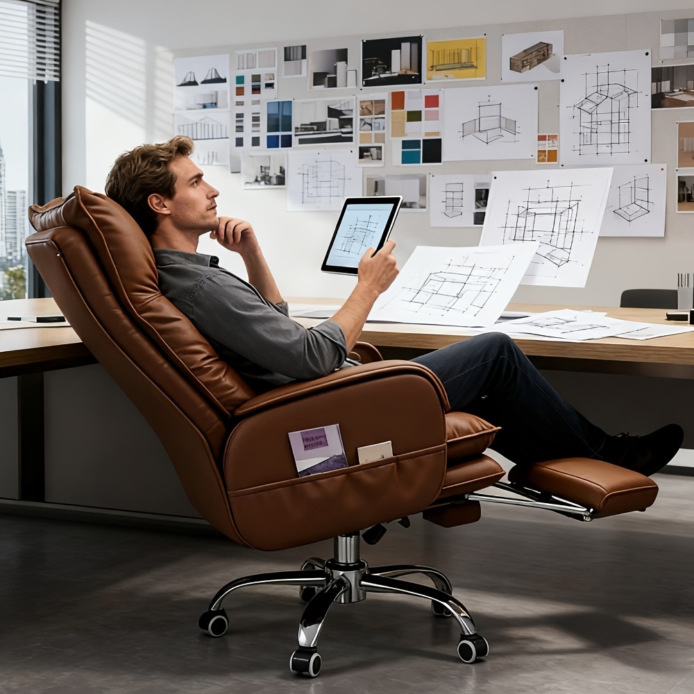 1pc ergonomic office chair with footrest and side pouches adjustable reclining and height wide seat surface metal frame suitable for   business gaming bedroom and living room use
