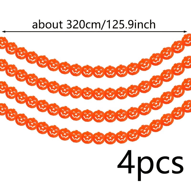 TEMU 4pcs Halloween Orange Jack-o'-lantern Paper Banners, Indoor Home Staircase Wall Decor, Halloween Party Decoration Supplies, Suitable For