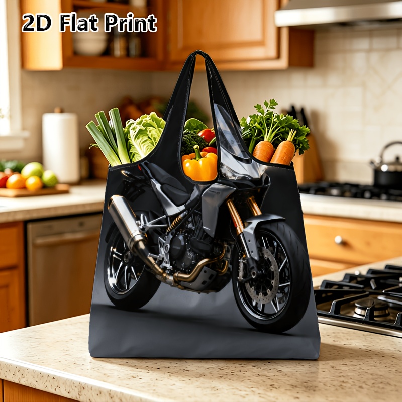 item picture 1pc 2d flat print cool motorcycle pattern shopping bag for grocery shopping travel outing and   carry use