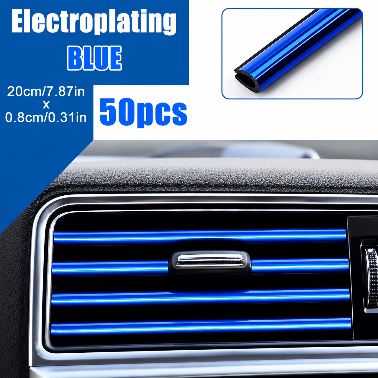 TEMU 50pcs Universal Car Air Vent Trim Strips, Waterproof Flexible Shiny Car Air Vent Interior Additions, Suitable For All Air Vents, Car Interior