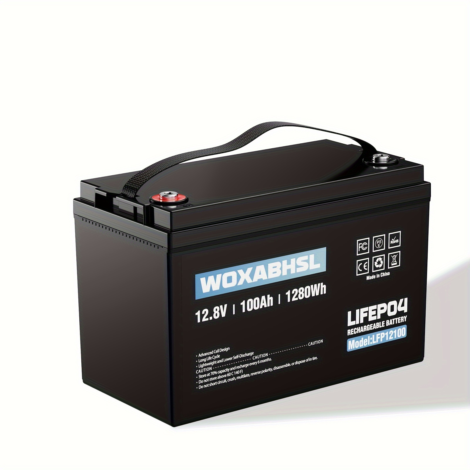 

12v 100ah Lifepo4 Lithium Battery, 4000+ Cycles Lithium Iron Phosphate Rechargeable Battery For Solar, Rv, Marine, Home Energy Storage, Off-grid Applications Built-in 100a Bms