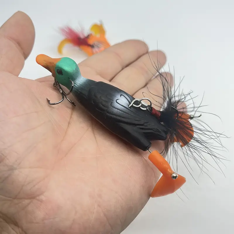 duck feet fishing lure VMSIXVM Lures for Bass Fishing, Realistic Topwater Baby Duckling Baits Floating Artificial Hard Swimbaits for Pike Musky Catfish Freshwater Saltwater Fishing, 4.8 inch : Sports & Outdoors and the lure will run with a low discrete posture hunthouse splashing duck pike lure