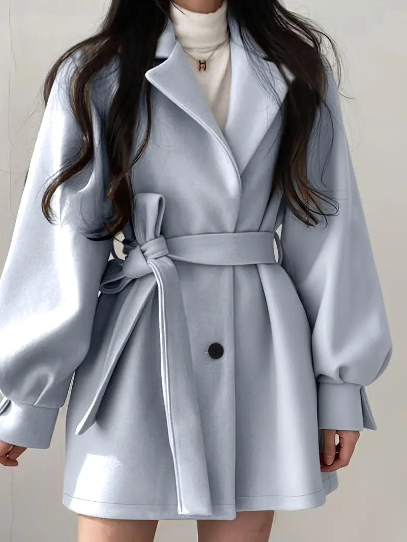 manteau d hiver beige pour femme - à col avec ceinture, manches courtes et structure rigide. col lavable machine idéal pour bureau, décontracté ou (automne/hiver) Détails du produit 13