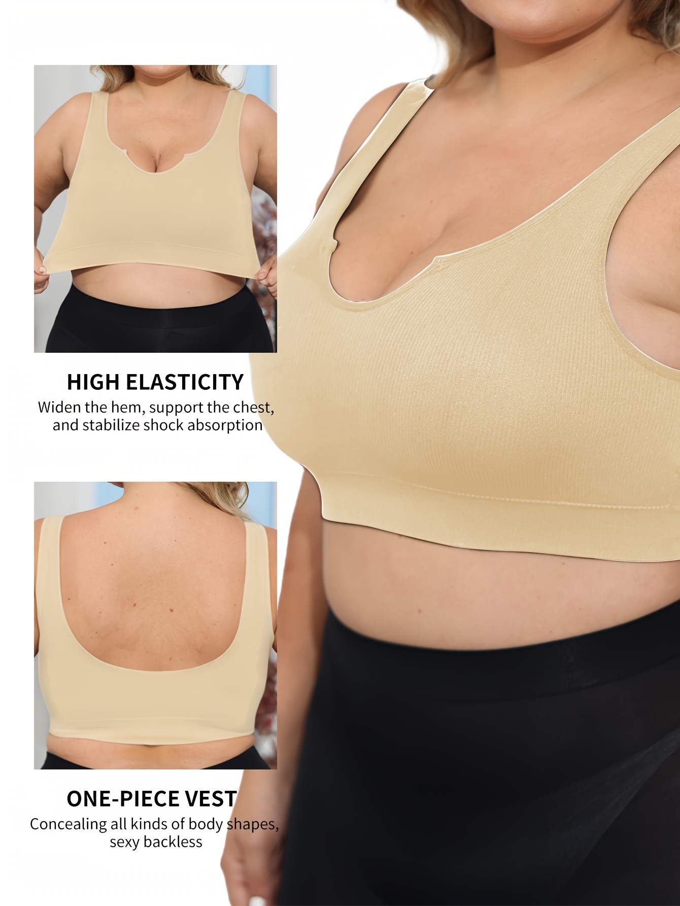 Women'S Daily Casual Low-Collar Non-Removable Chest Pad Bra, Seamless Breathable, Medium Stretch Polyamide Knit Fabric, 120g/?, Solid Color, Easy Comfortable, Sexy, for Women