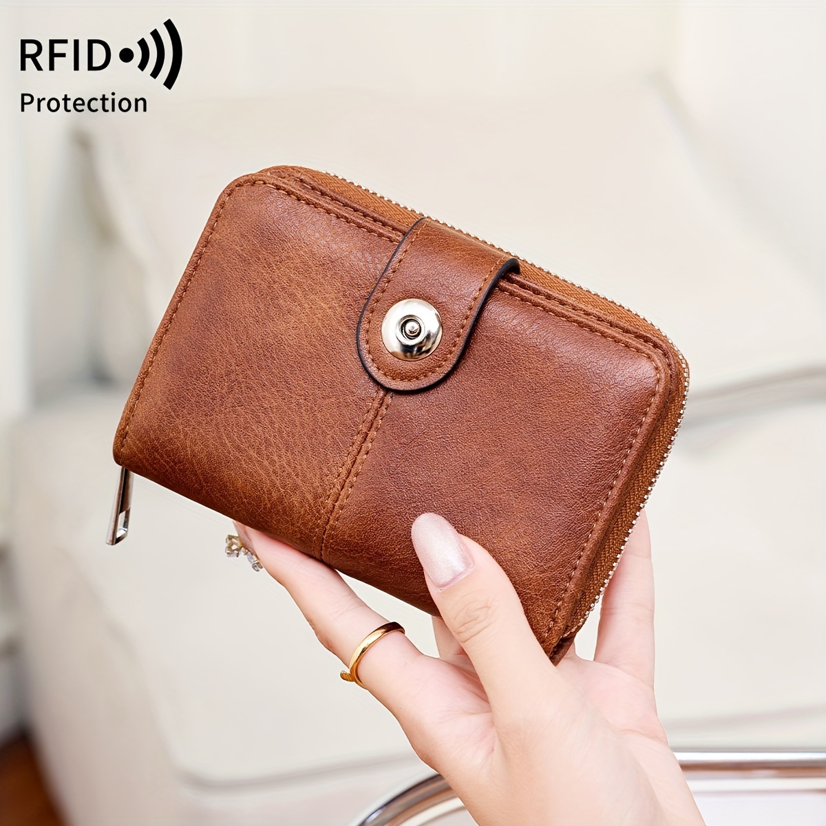 Image of Miyin Retro Women's Anti-rfid Short Wallet, Solid Color Multifunctional Clutch, Coin Purse, Id Card/credit Card Holder, Women's Wallet, Small Wallet, Rfid Wallet