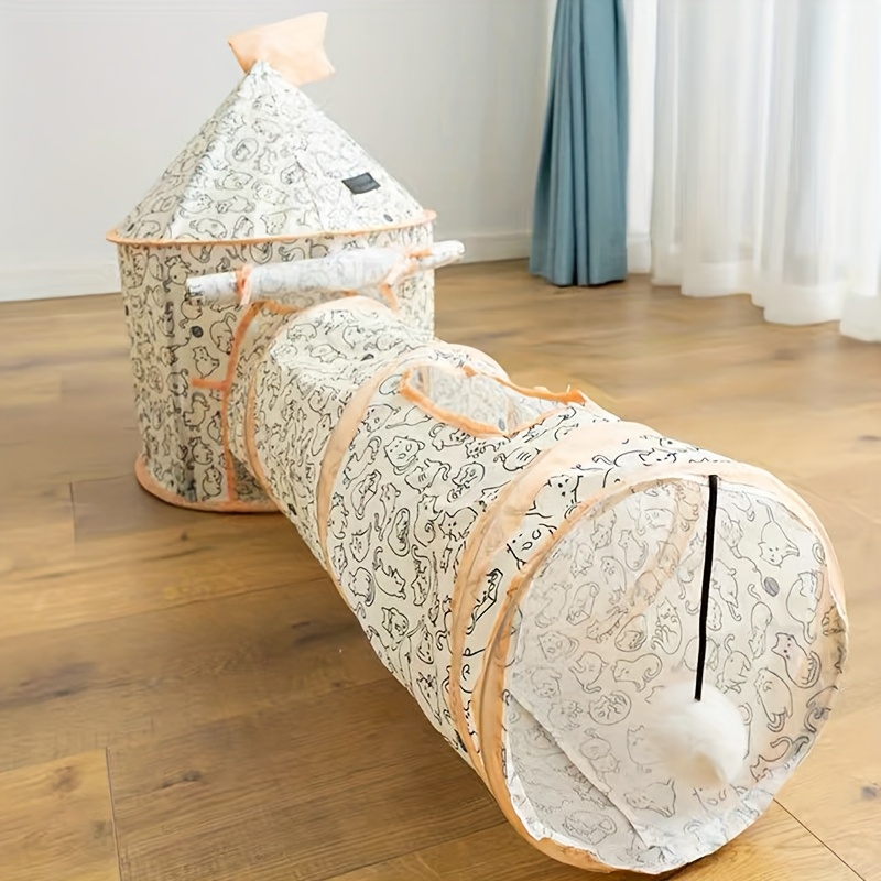 Foldable Pet Tunnel With A Cartoon Design - A Collapsible Playhouse For Cats Easy To Set Up, Portable For Indoor Or Outdoor Use, Features -saving Design, And Of Durable Polyester