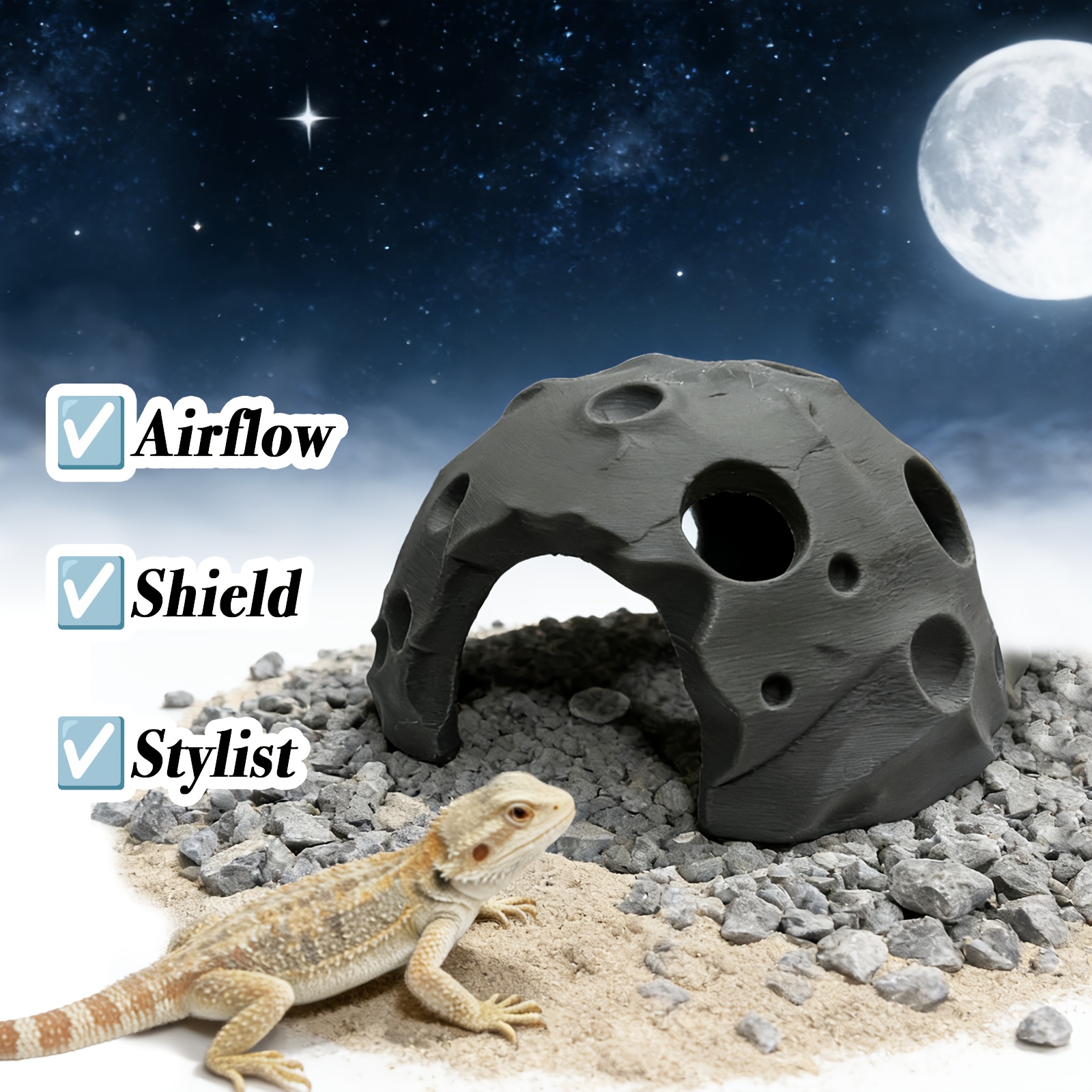 Dreamy Moon Rock Cave Shaped Amphibian Hideout