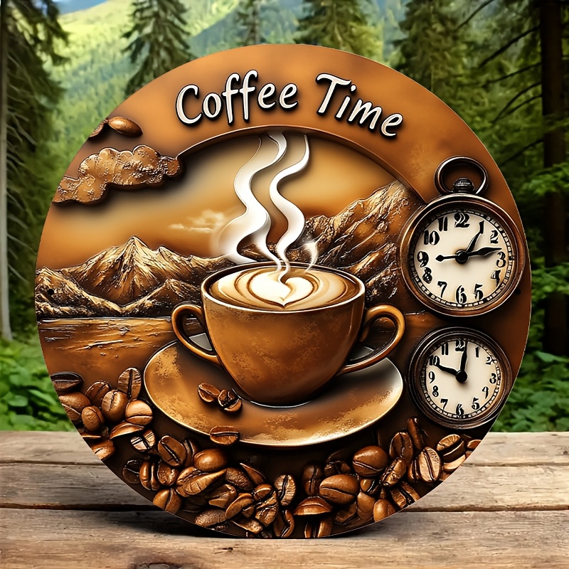

2d Wall Clock, Retro Style With Text "" In Circle Center, Wooden Background