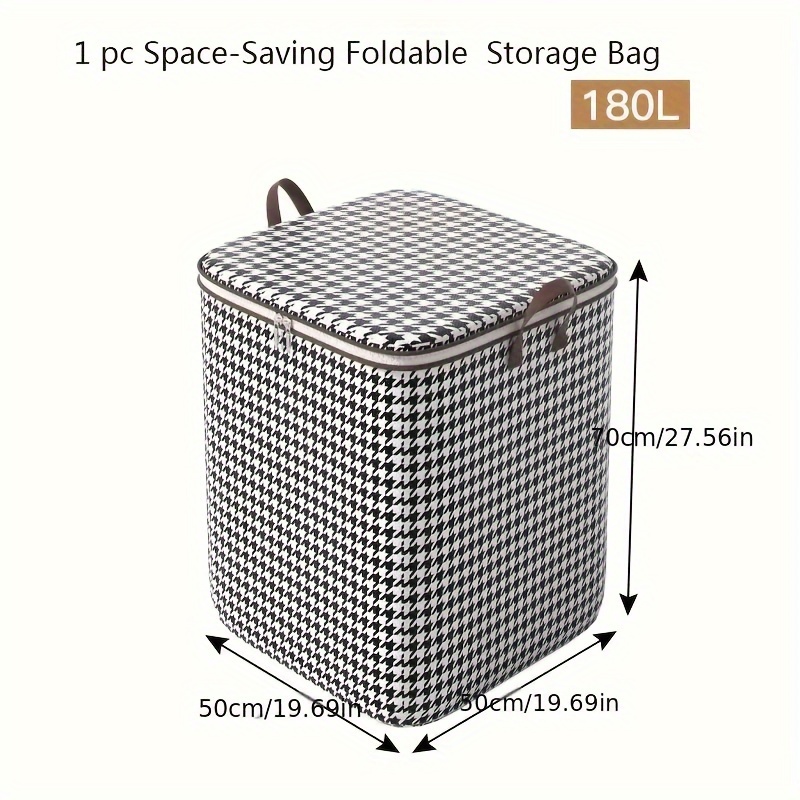 

Contemporary Canvas Under-bed Storage Bag, Waterproof Rectangle Multipurpose Organizer With Flip Top Closure, High Capacity 180l Quilt And Clothes Storage With Handles, Houndstooth Pattern Design
