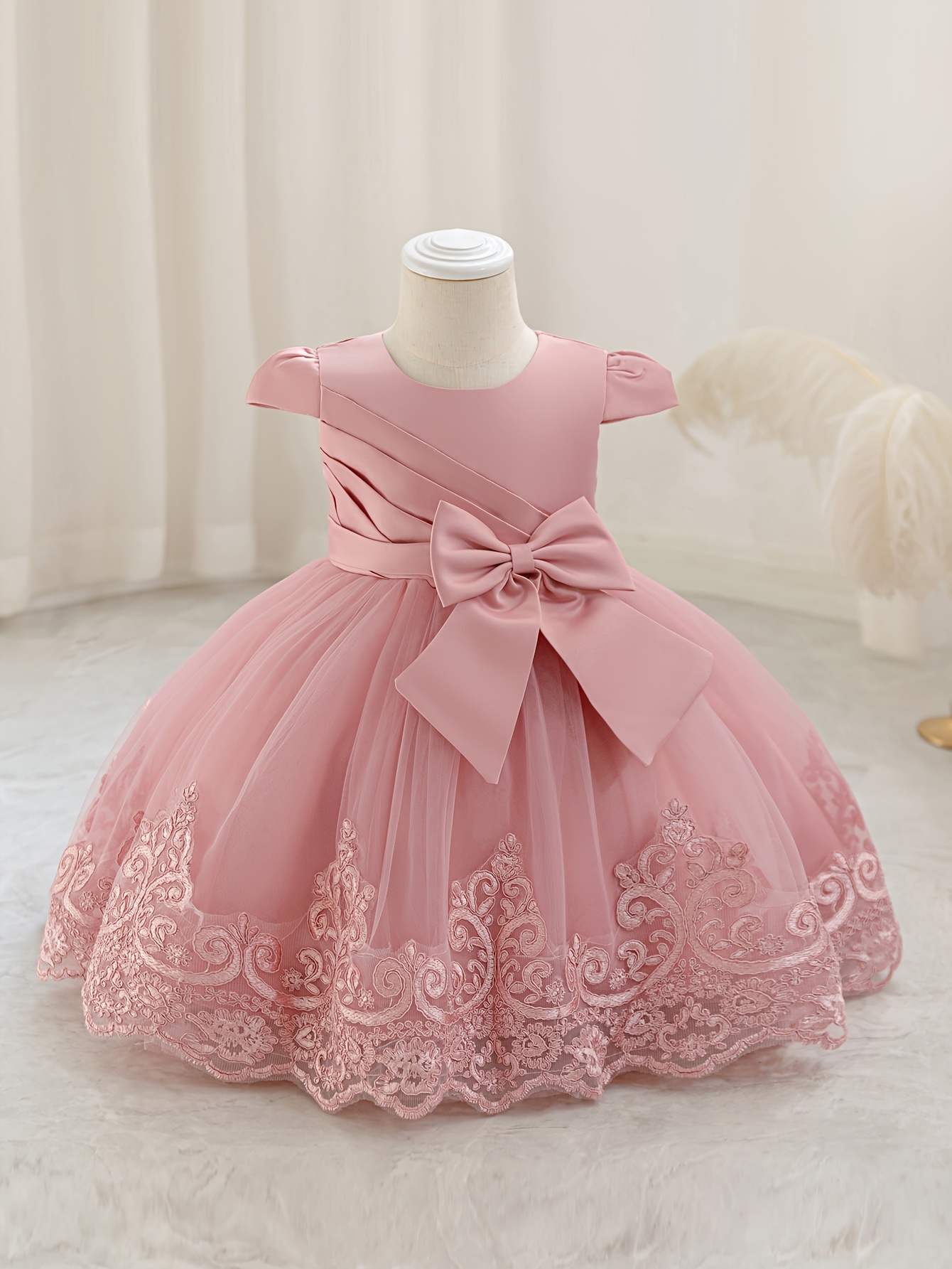 Novo Vestido de 1º Aniversário Laço Floral Saia de Princesa Criança  4