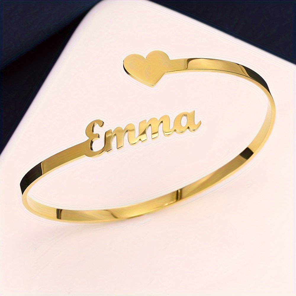 Personalized Emma Open Cuff Bracelet with Heart Charm