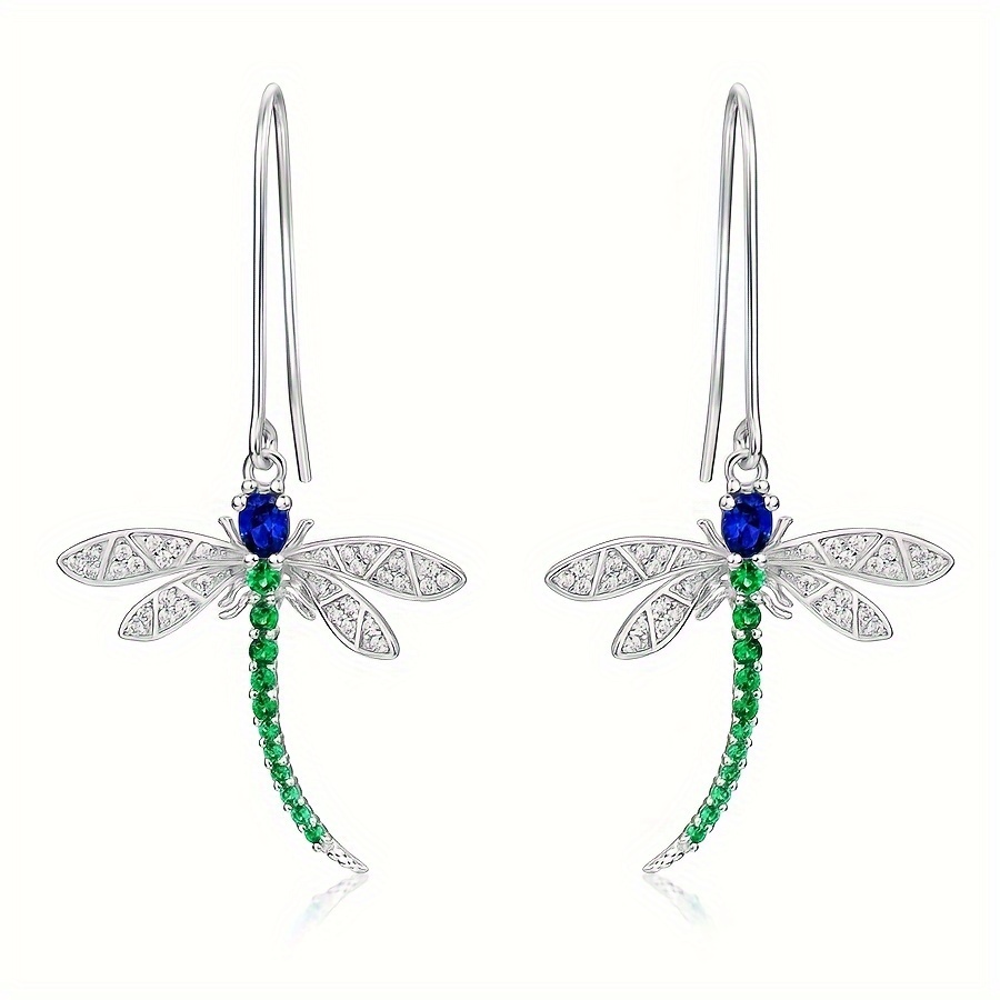 

Elegant Dragonfly Drop & Dangle Earrings With Synthetic Sapphire & Emerald - Luxury Animal Theme Copper Jewelry With Nickel-free Plating For Women - Birthstone September Fashion Daily Party Accessory