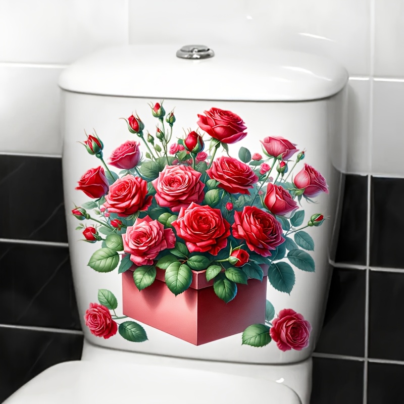 

1pc Romantic Toilet Decal - Vibrant Floral Bathroom Sticker, Self-adhesive, Easy To Apply On Ceramic , Home Decor, Windows, Fridges & Washing Machines