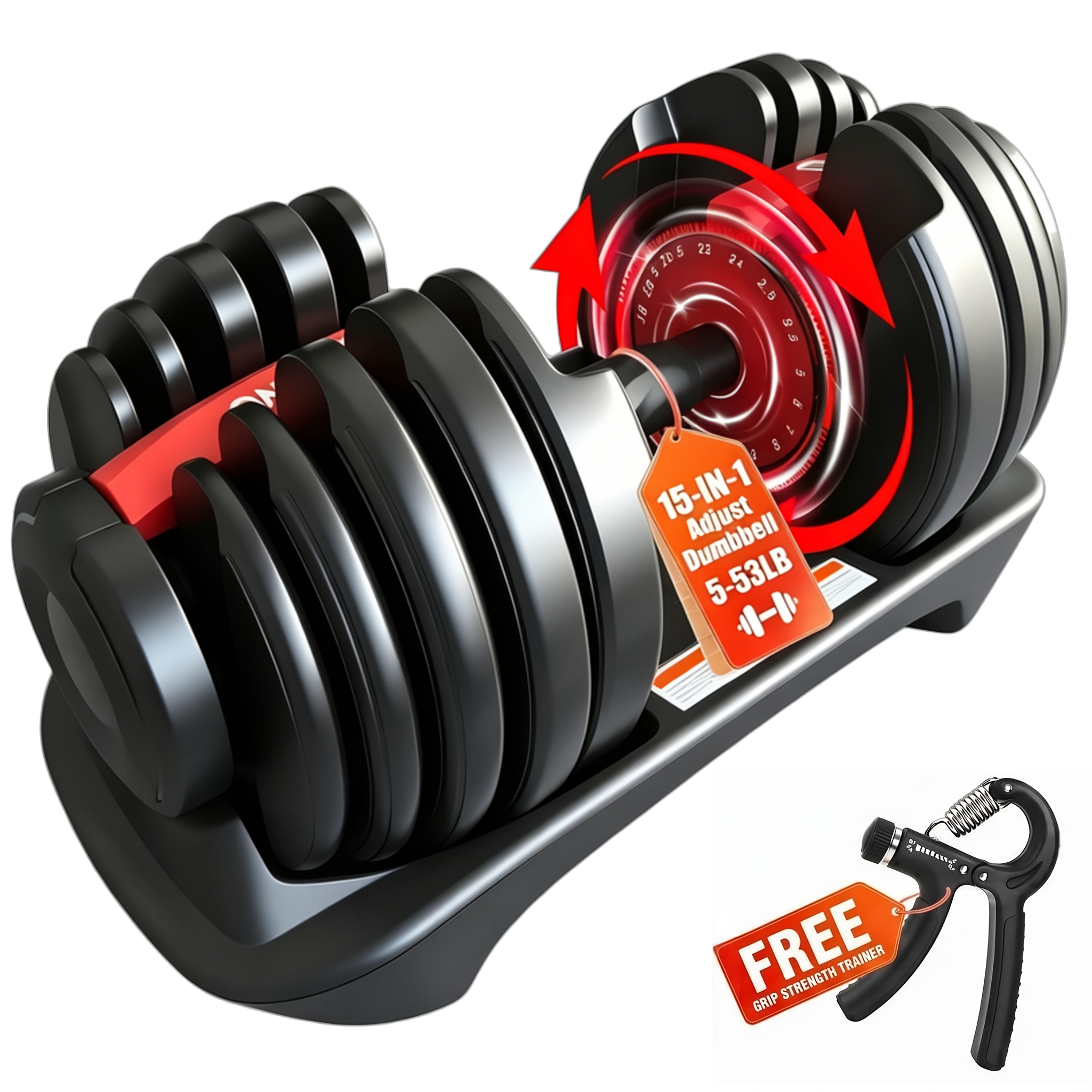TEMU Mancuerna ajustable HAKENO, 15-en-1, con placa de peso ajustable automática y rápida, para entrenamiento corporal y gimnasio en casa, mancuerna