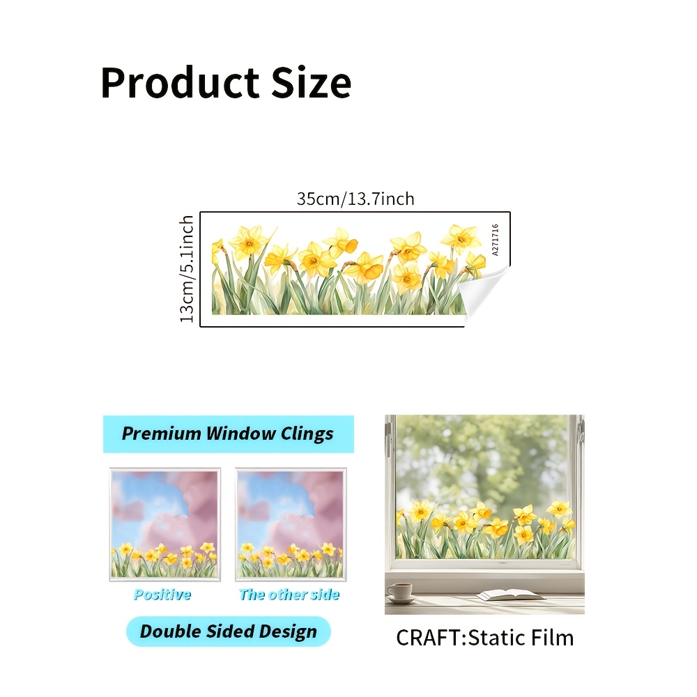 TEMU 1pc Of Static Cling Window Sticker, Window Decal, Glue-free Static Cling Removable Reusable Double-sided Colored Window Film, Fresh And Simple