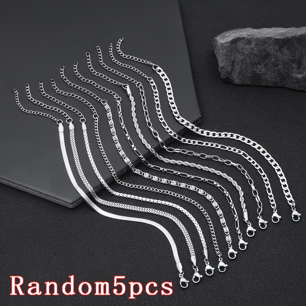 E-shop 5er-Set Damenarmbänder aus Titanstahl, modisches Edelstahlarmband-Set, 17 cm + 5 cm Länge, geeignet für den täglichen Gebrauch oder als