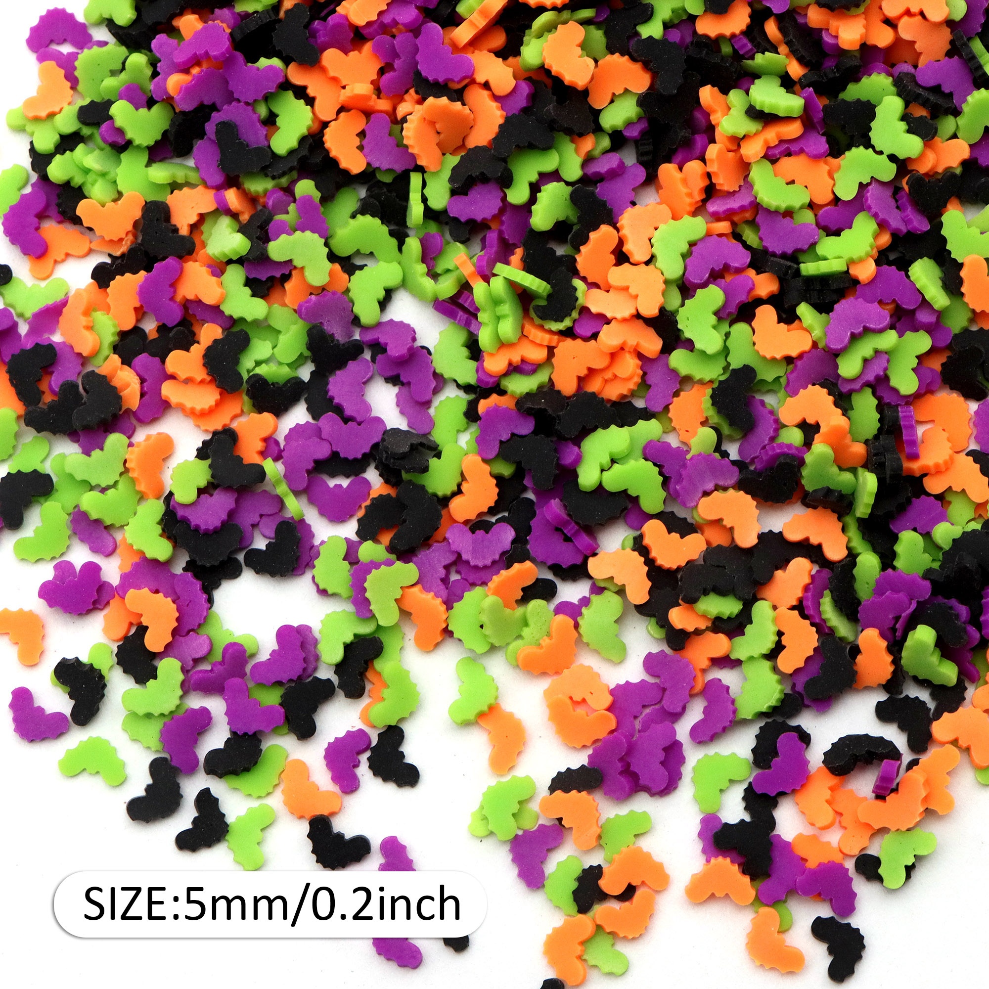 TEMU 10g/pack Halloween-themed Bat-shaped Polymer Clay Slices - Odorless, Bright Colors, Ideal For Resin, Lip Gloss, Projects, And Festive Slime