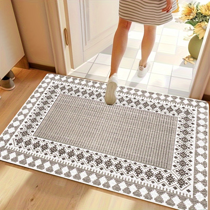 

1pc Style Ethnic Design Woven Rug, Rectangular Non-slip Doormat, Soft Machine Washable Floor Mat, Low Pile, Polyester, For Living Room, Bedroom, Entrance